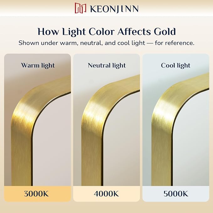 Keonjinn Gold Bathroom Mirrors for Over Sink, 24” x 30” Rounded Rectangle - Image 4