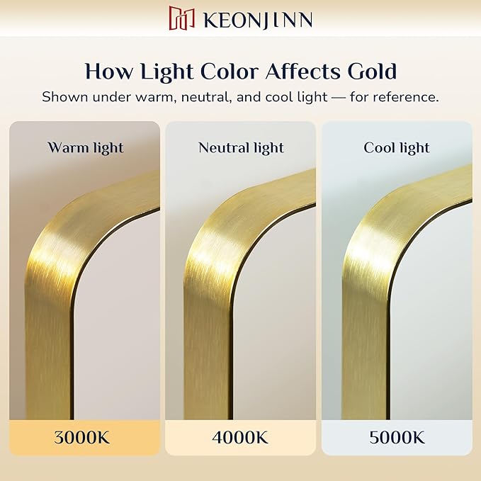 Keonjinn Gold Bathroom Mirrors for Over Sink 42” x 36” Large Brushed Brass - Image 4