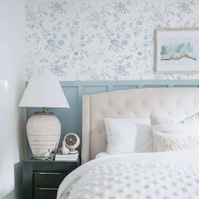 Ismoon Blue Wallpaper Peel and Stick Floral Vintage Stick on Wall Paper French - Image 3