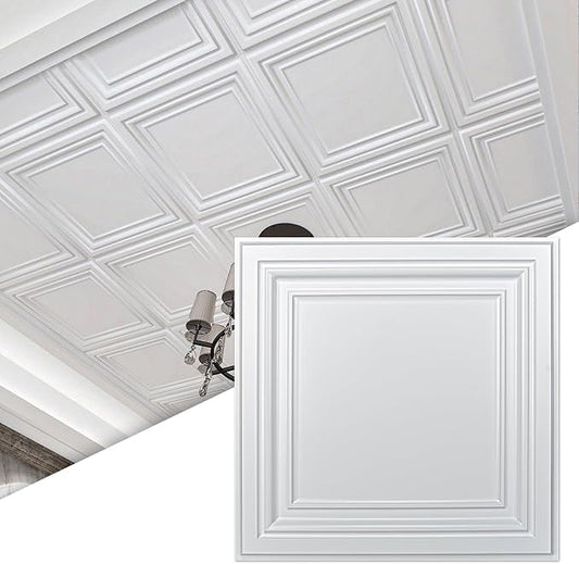 Art3d 48-Pack PVC Drop Ceiling Tiles, 2ft x 2ft, Crisp White Finish by Art3d
