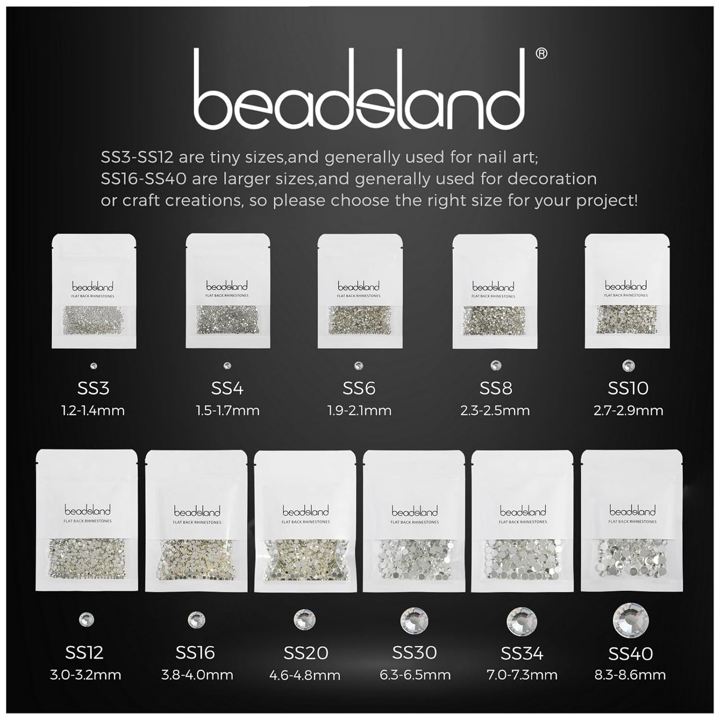 beadsland Flat Back Crystal Rhinestones Round Gems for Nail Art and Craft Glue Fix,Rose (1.3-1.4mm) SS3/1440pcs