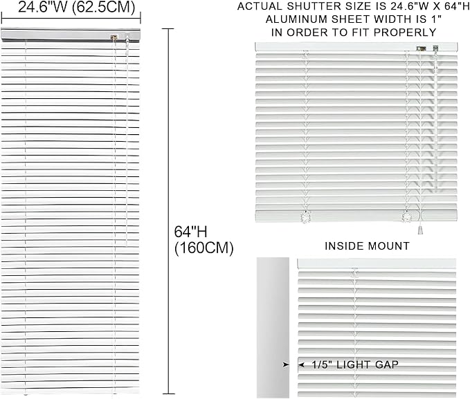 YIIBAII Mini Blinds Suitable for 25" W x 64" H Windows 1" Aluminum Horizontal - Image 6