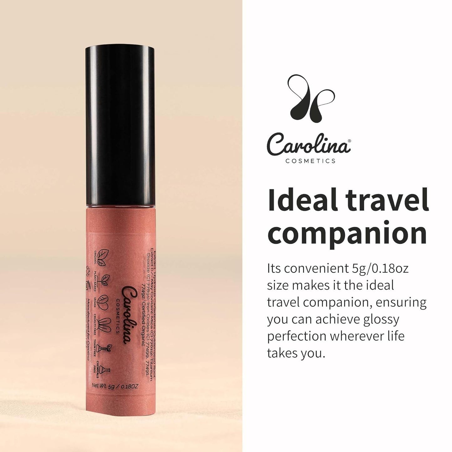 Non-Sticky Lip Gloss (Divine) - Plant-Based Hydrating & Nourishing with Sunflower Seed Oil, Cacao & Grape Seed Oil - 5g/0.18oz