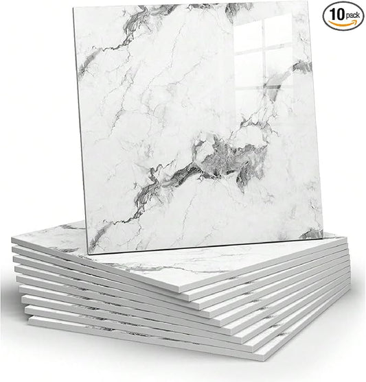 Chejiaye 10pcs Marble Peel and Stick Backsplash Waterproof Washroom Wall Panels by Chejiaye