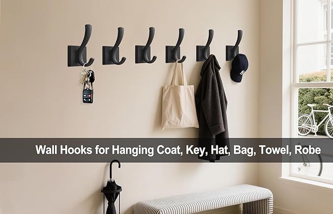 TOFIIGREM 3 Pack Black Towel Hooks, Towels Robe Holder - Image 5