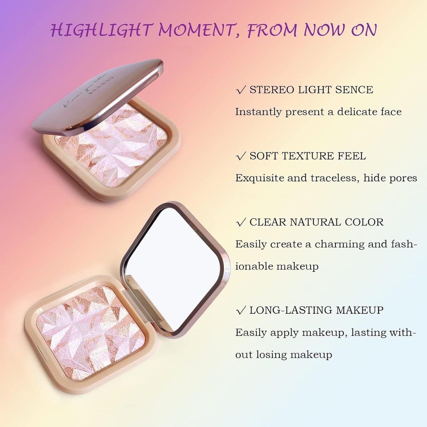 Highlighter Makeup Palette Shimmer Contour Palette Powder for Brighten Face Contour Gold Cheek Highlight Makeup, Long Lasting Highlighter Powder with Mirror for Illuminator Makeup (PINK GOLD)