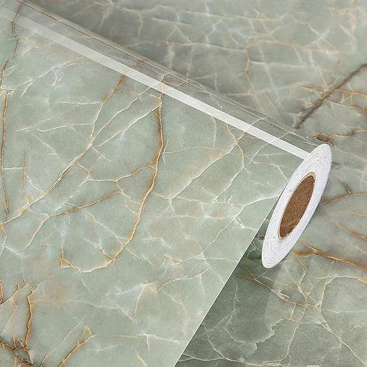 Vinyl 15.8" x 472" Green Marble Contact Paper by WallpaperDecoration