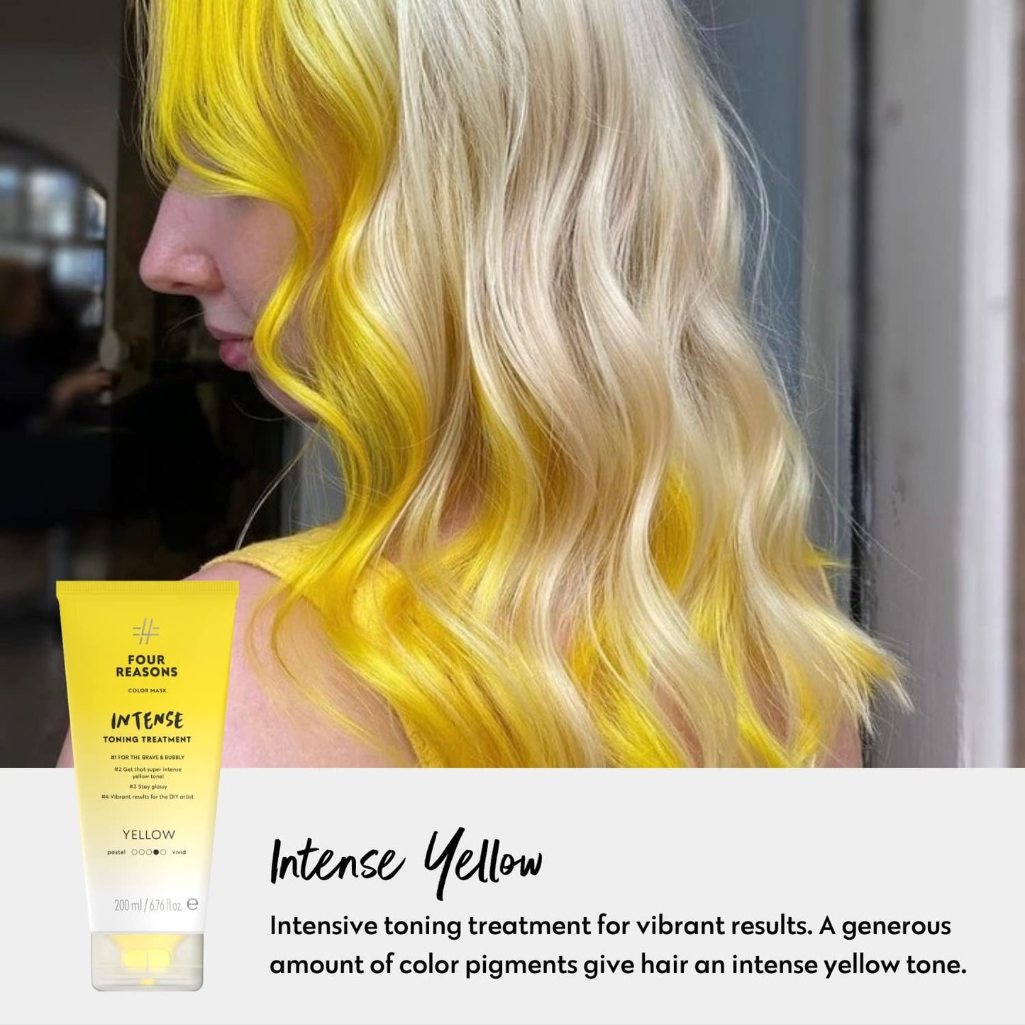 FOUR REASONS Color Mask INTENSE- Yellow – (27 Colors) Intensive Toning Treatment - Color Depositing Conditioner – Semi Permanent Hair Dye for Lightened and Colored Hair– 100% Vegan, 6.76 fl oz