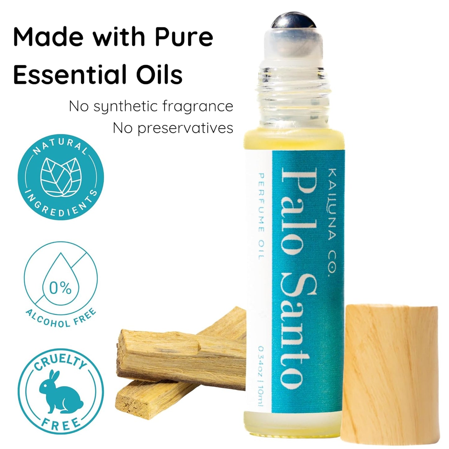 Palo Santo All Natural Pure Essential Oil Perfume Roll On with Organic Pure Jojoba Oil, Spiritual Well-Being, Small-Batch, Handmade in California