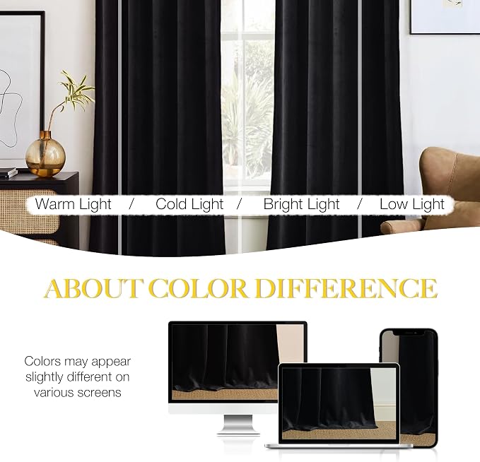 NICETOWN Black Velvet Blackout Curtains 80 inch Long - Image 3