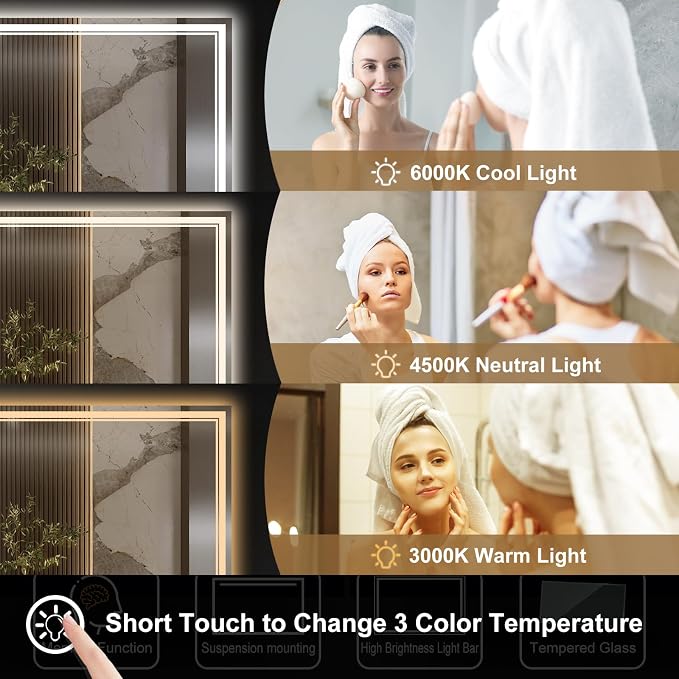 Ratsamee 60x36 Inch LED Bathroom Mirror - Image 3