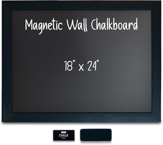 Magnetic Wall Chalkboard, Large Size 18" x 24", Rustic Wood Frame, Chalkboard by BetterOfficeProducts