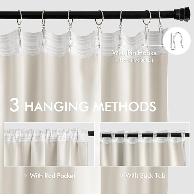 MIULEE Ivory Back Tab Blackout Curtains 102 Inch Long 2 Panels Set - Image 3