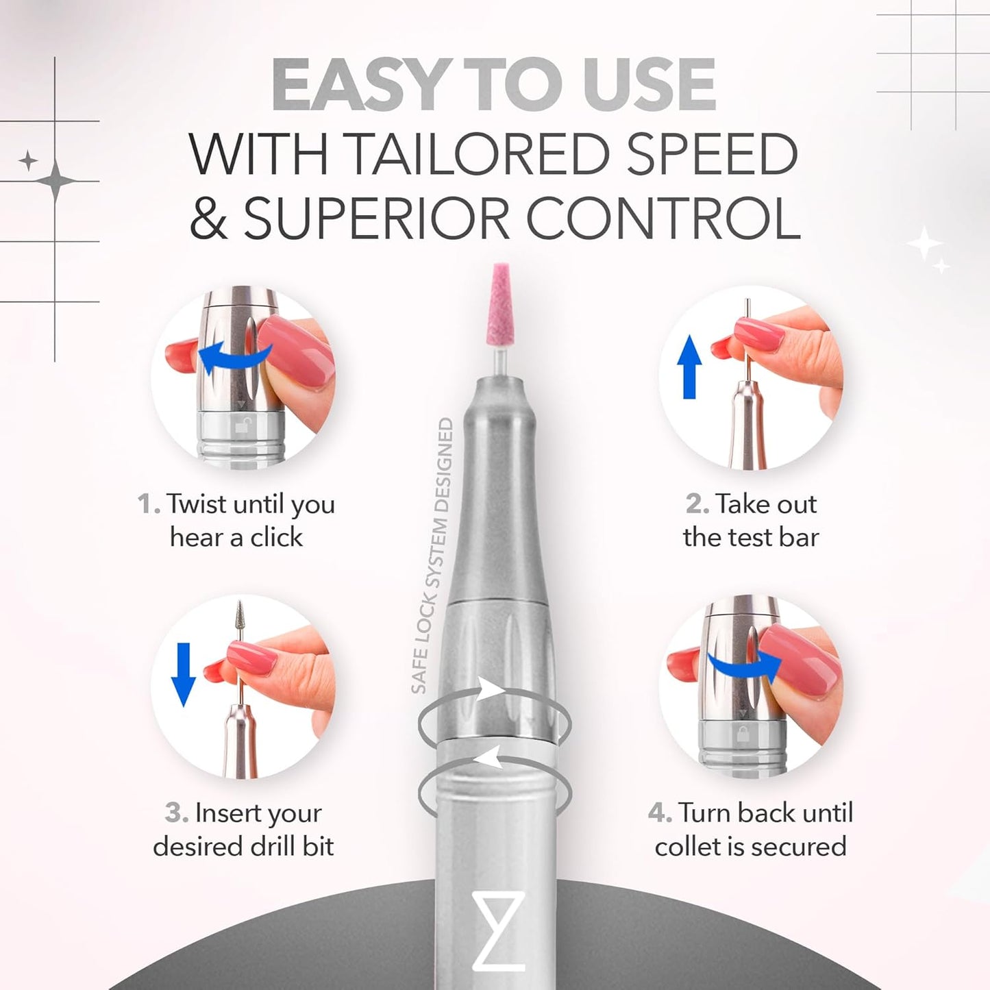 M Mase- Professional Nail Drill Machine - Coreless 2-in-1 Nail File - Electric, Cordless, 35000 RPM, HD Display - Electric Nail Drill for Professional & Home Use (White)