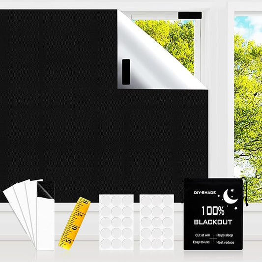 Blackout Blind，118x57 inches Portable Black Out Blinds Stick On Window by CyanCloud