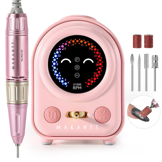 Makartt Electric Nail Drill - Professional 35000RPM E-File Machine Portable Nail Drill Kit with Drill Bits,Cute Compact Efile Salon Use Low Noise Manicure Pedicure for Acrylic Gel Nails Pink
