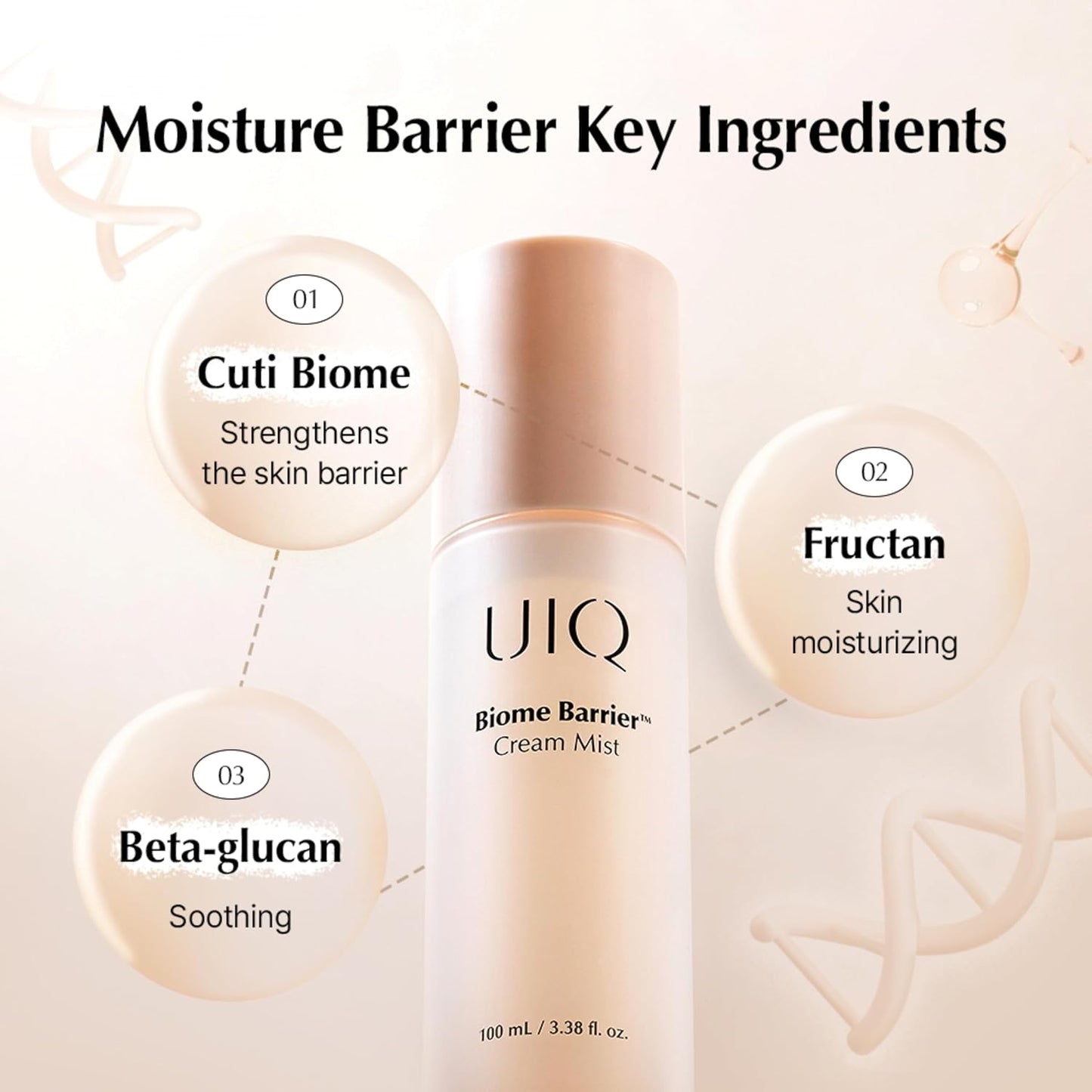 UIQ Biome Barrier Cream Mist - Facial Barrier Mist for Hydration & Skin Barrier Repair, Microbiome-Based Korean Skin Care, 3.38 fl oz