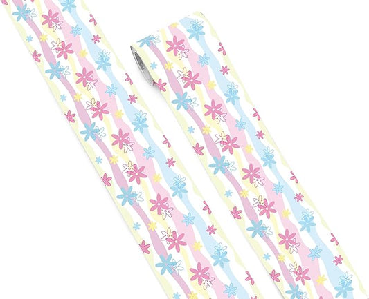 FLFK Mirror Border, Rainbow Flowers Peel and Stick Wallpaper Border Self by FLFK