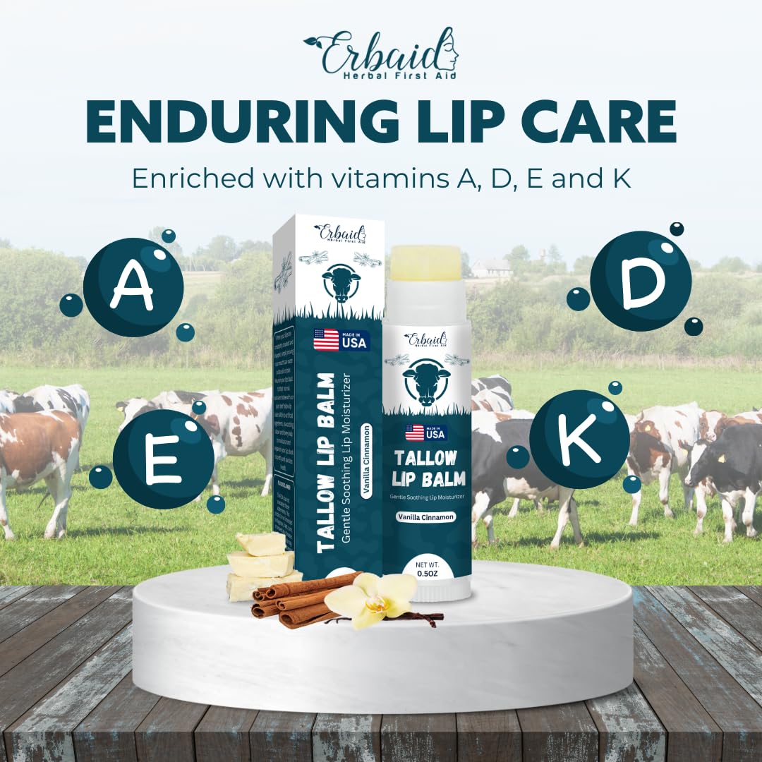 Beef Tallow Lip Balm – Natural Tallow Beeswax Chapstick – Hydrating Moisturizer Grass Fed Bison Tallow Balm Lip Care – Soothes Chapped, Dry Lips, Sensitive Skin – Long Lasting & Vitamin Rich USA-Made