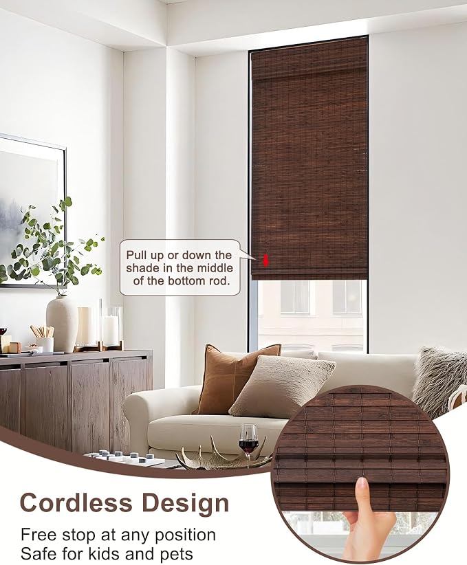 42''W X 72''H Cordless Bamboo Roman Shades - Image 2