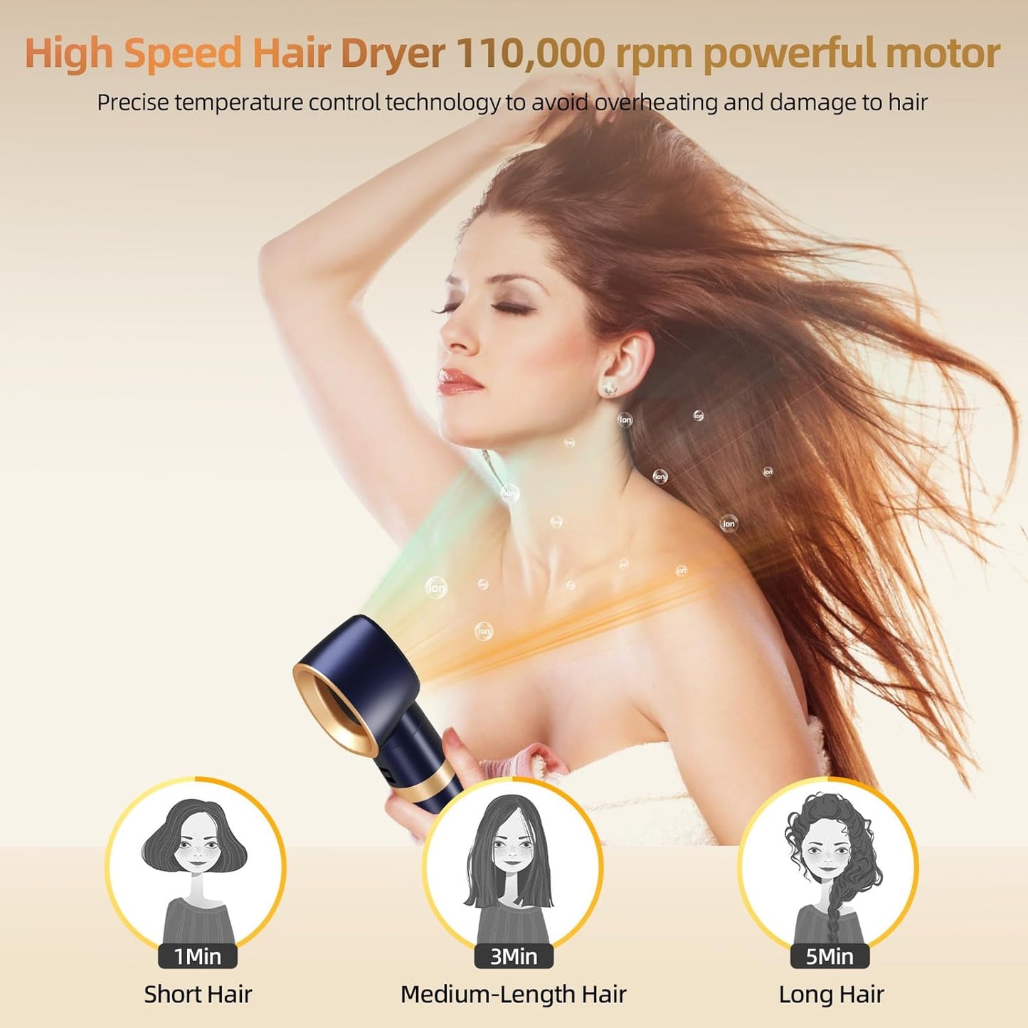 T-GOGO Hair Dryer Brush Professional: 6 in 1 Hot Air Hair Styler & Dryer Set, Powerful Hair Air Curling Iron High-Speed Negative Ionic Blow Dryer, Auto-Wrap, No Heat Damage (Dark Blue)