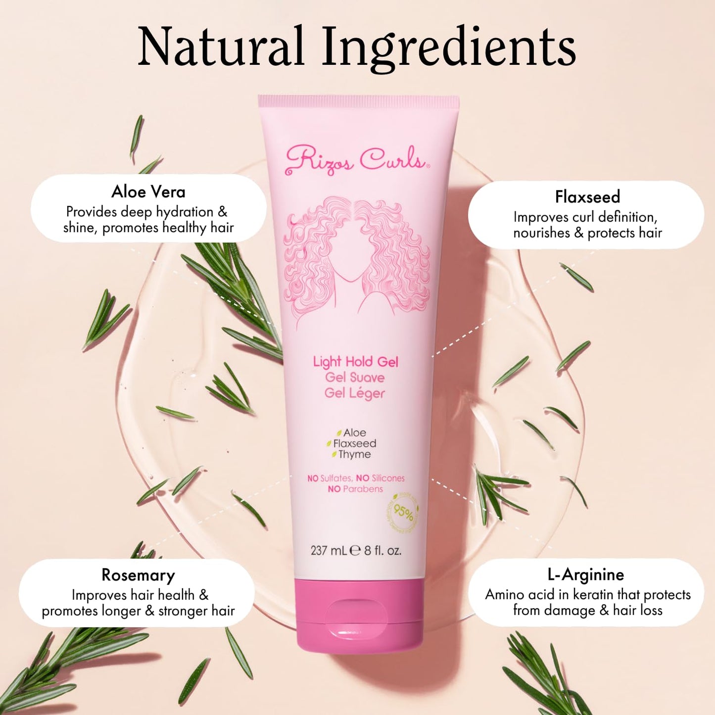 Rizos Curls Light Hold Gel – Flexible, Flake-Free, Frizz-Free Hold & Shine – Defines & Moisturizes Wavy, Curly, Coily 1a–4c Hair Types with Aloe Vera – Sulfate, Silicone & Paraben Free