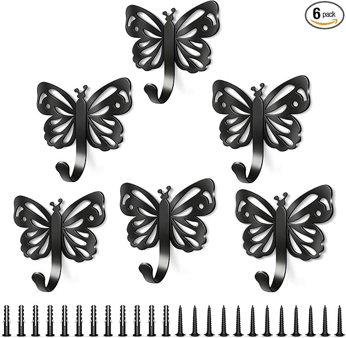Butterfly Coat Hooks For Wall, Heavy Duty 20LB Black Coat Hooks & Towel Hooks by midukit