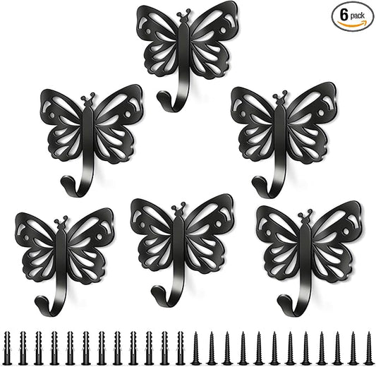 Butterfly Coat Hooks For Wall, Heavy Duty 20LB Black Coat Hooks & Towel Hooks by midukit