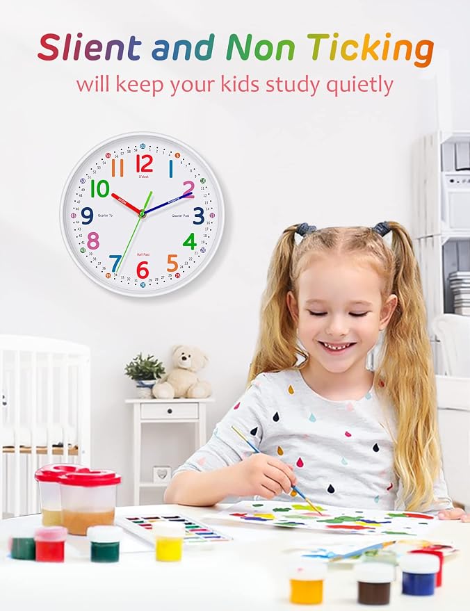 Kids Wall Clock: Telling Time Teaching Wall Clocks Silent Non-Ticking Clocks - Image 2