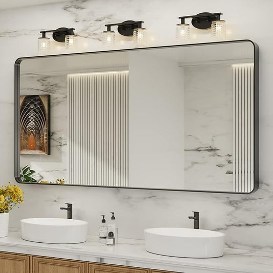 LOAAO 72X36 Inch Black Metal Framed Bathroom Mirror by LOAAO