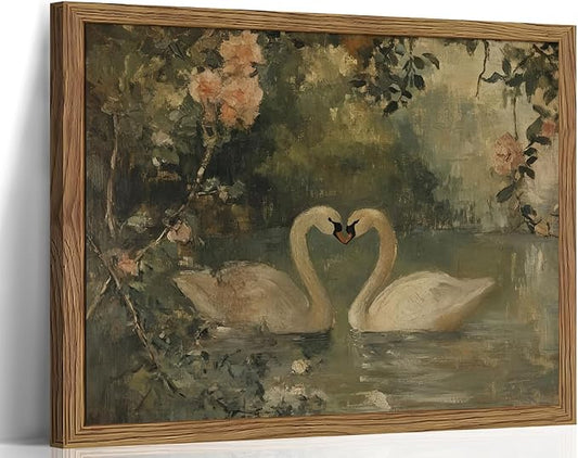 Vintage Swan Wall Art, Antique Swan Art Print, Rustic Farmhouse Romantic Decor by Unknown