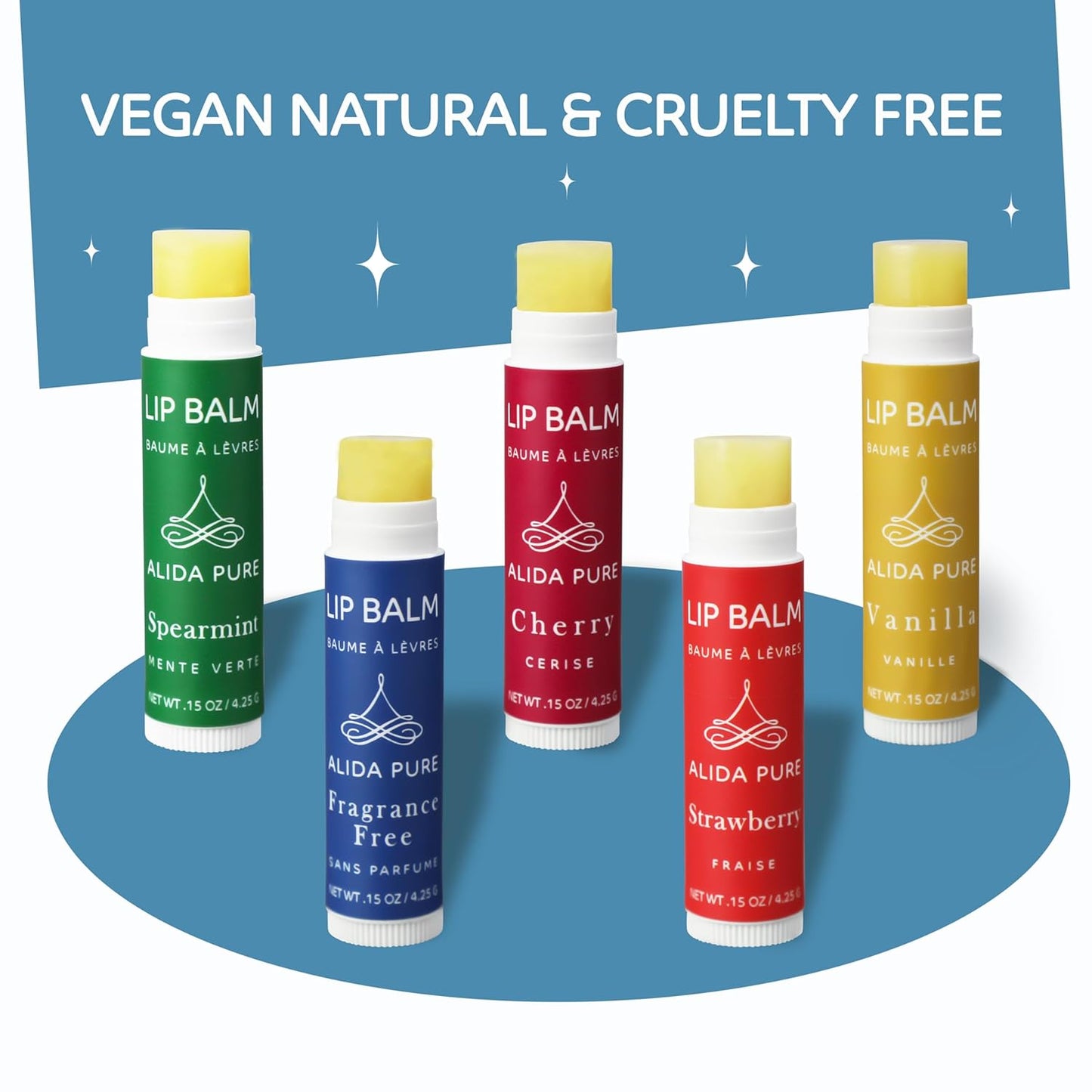 Melody Lip Balm Collection, Vegan Set, Beeswax Free, with Organic Jojoba and Avocado Oil, Vitamin E, Natural Moisturizer for Dry, Chapped Lips, 5 Tube Set