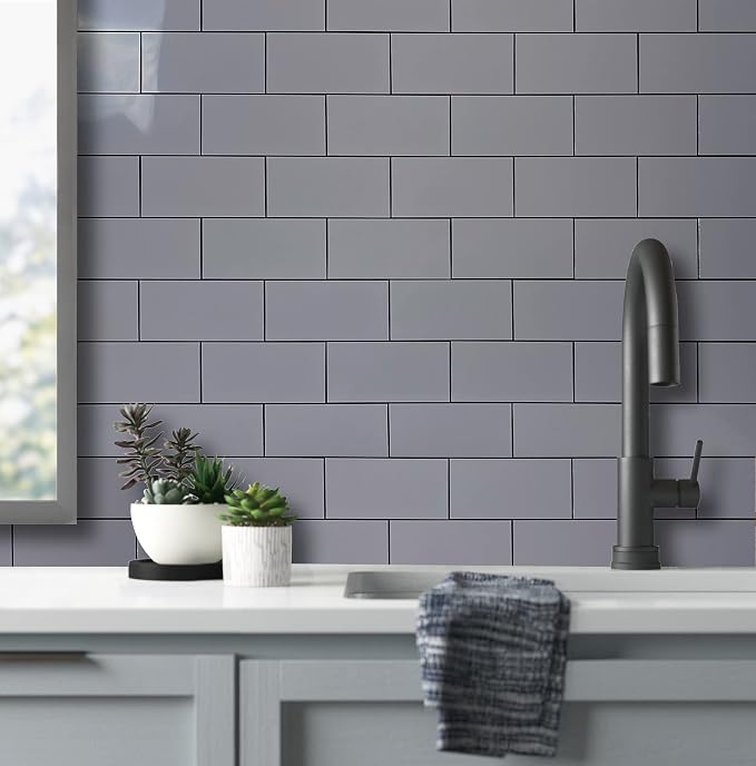 AULIGET 100-Piece Polished Grey Thick PVC Peel and Stick Backsplash - Image 3