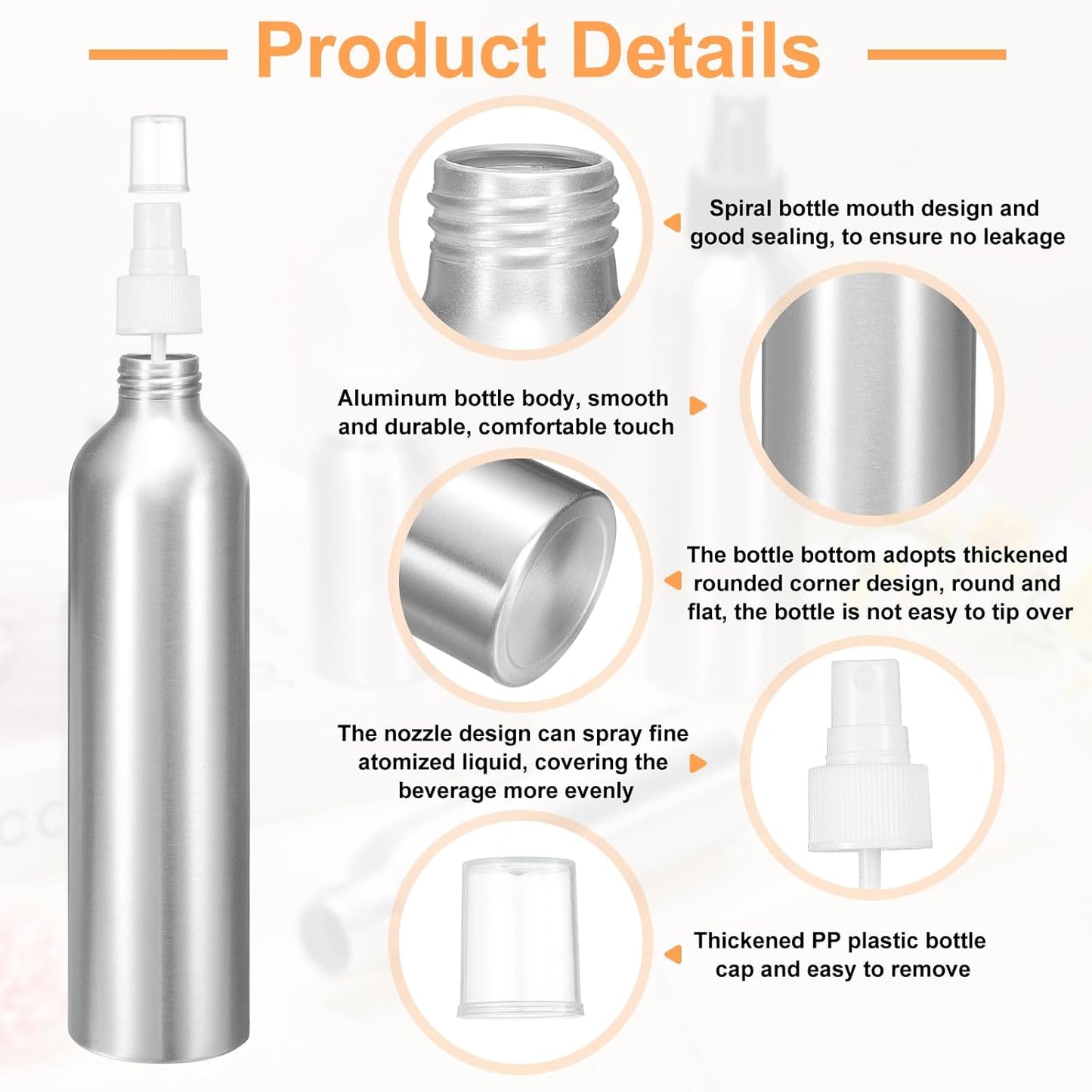 HARFINGTON 3pcs Aluminum Fine Mist Spray Bottles 300ml/10oz Metal Small Liquid Alcohol Refillable Travel Container with White Plastic Nozzle Cap for Perfume Skincare Cosmetic Storage Bottle