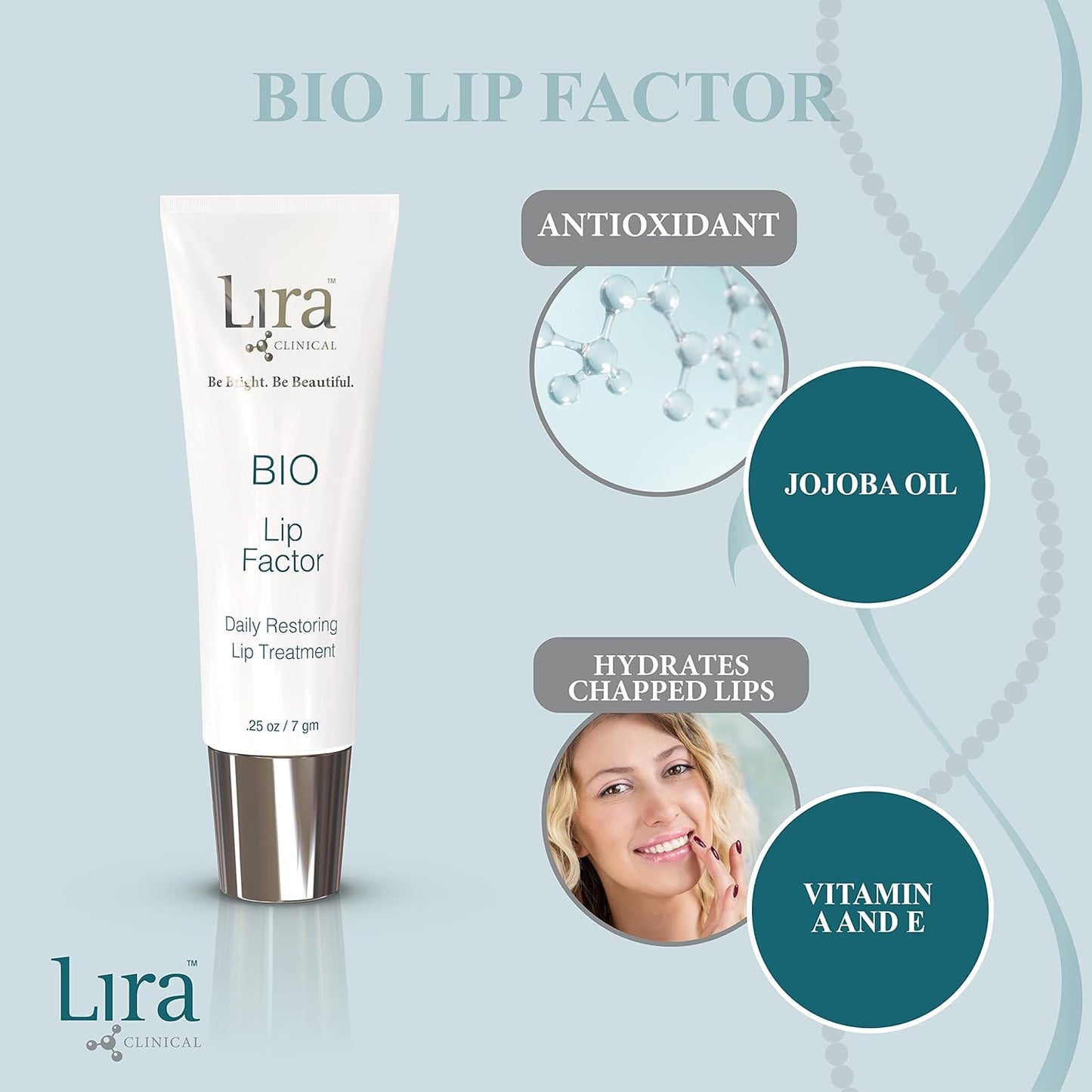 Lira Clinical BIO Lip Factor - Lip Balm SPF 15 for Soft, Full, and Supple Lips - Lip Treatment with Peptides, Vitamin C, E, Jojoba Oil, Avocado Oil - Lip Moisturizer for Dry Lips - 0.25 Ounce