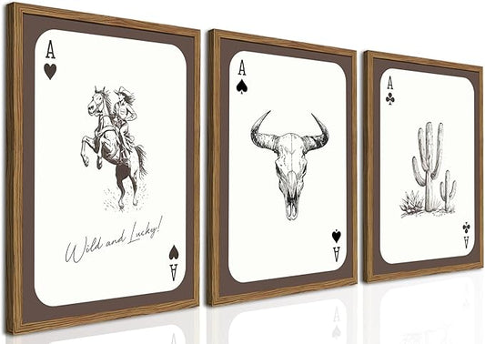 Western Cowgirl Wall Art Set of 3, Vintage Southwestern Wild and Lucky Rodeo by TransformYourWallsElevateYourStyle