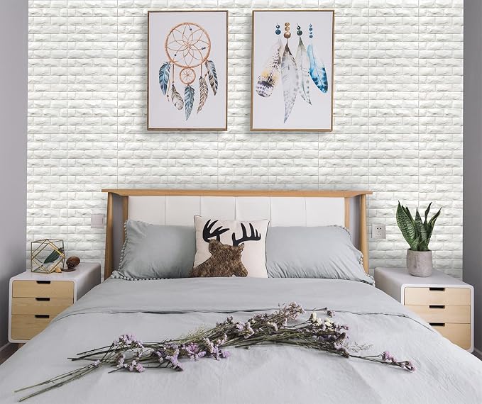 YU LI 3DH 3D Wall Panels Peel and Stick 30PCS White Foam Brick Wallpaper - Image 3