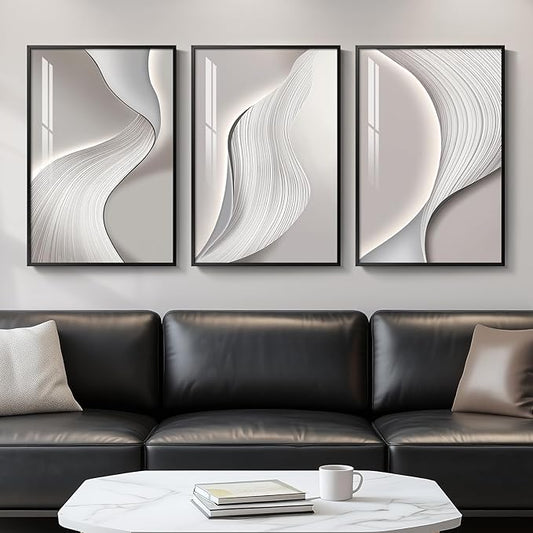 Framed Modern Abstract Wall Art, 3 Piece Minimalist Bright Style Prints by Cuspin