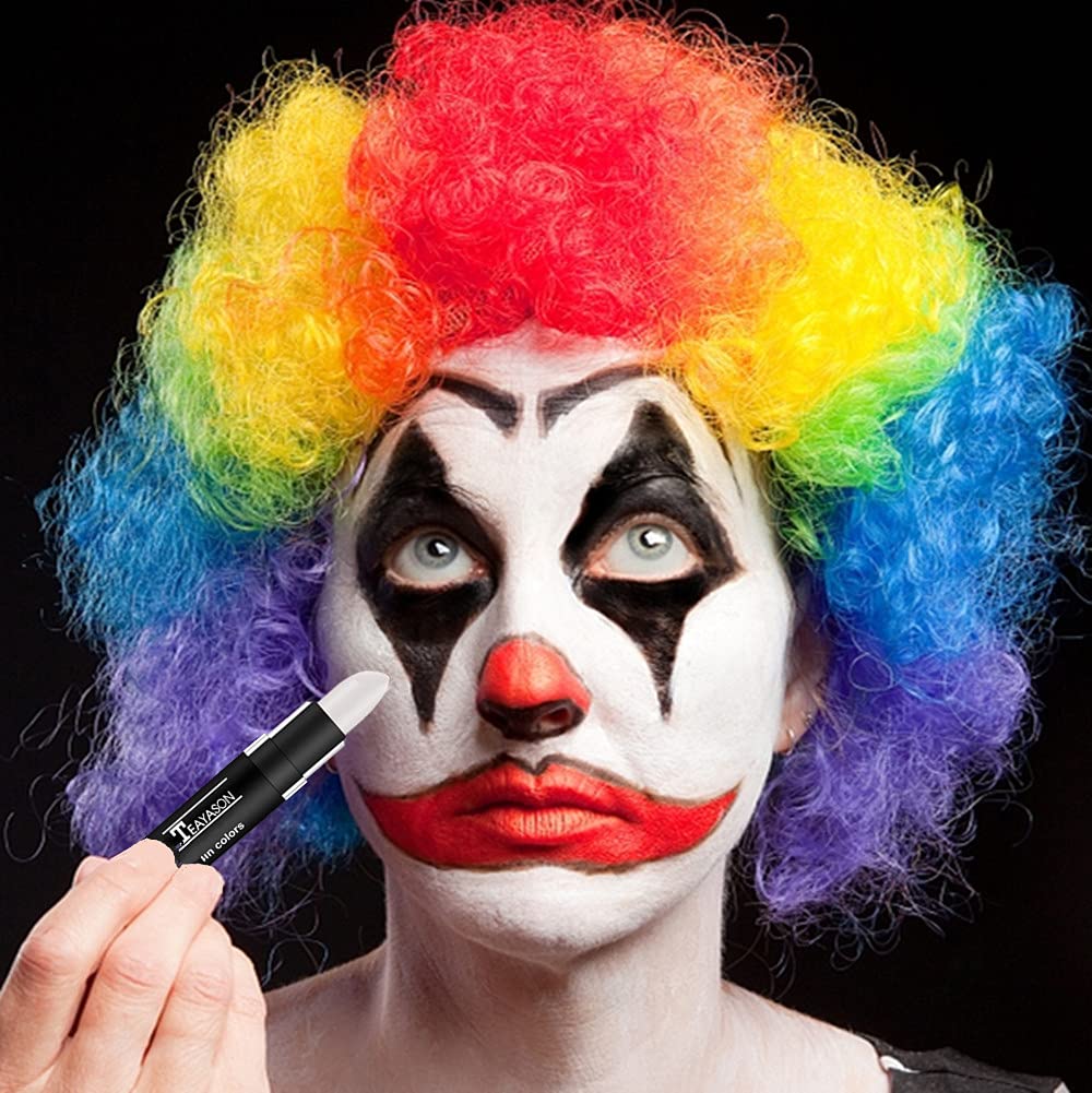 Go Ho 3 PCS Makeup Clown White Cream-Blendable Stick-Eye Black Sticks Face Body Paint Professional Halloween SFX Makeup,Safe Facepaint Nose&Lip Smacking for Sports Festival Make up(White+Black+Red)