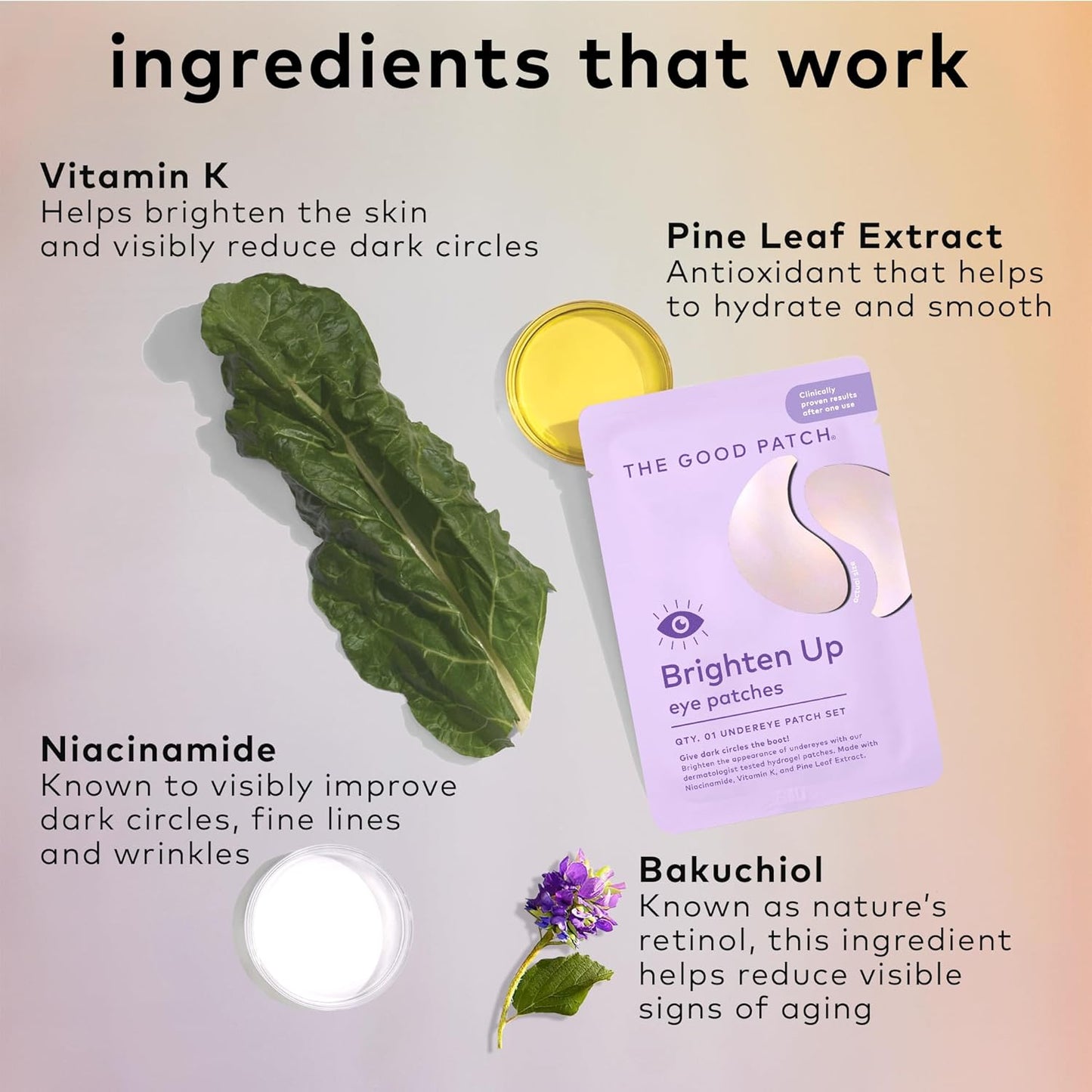 The Good Patch Brighten Up Hydrogel Under Eye Patches for Dark Circles and Puffy Eyes, Made with Niacinamide, Vitamin K, Pine Leaf Extract, Clinically Proven (6 Total Patch Sets)