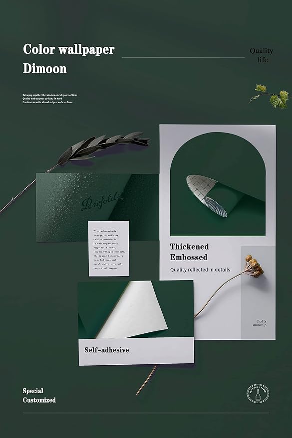 Dimoon 236''x17.7'' Dark Green Peel and Stick Wallpaper Contact Paper Modern - Image 4