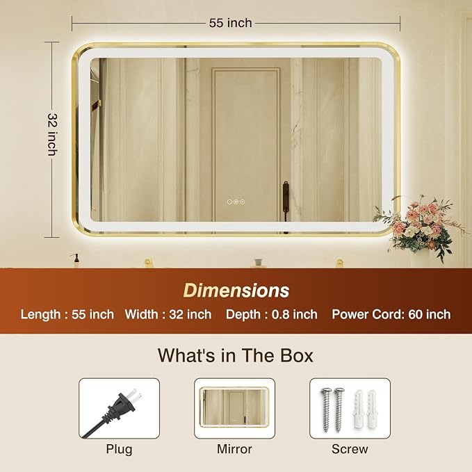 32x55 Inch LED Bathroom Mirror - Image 2