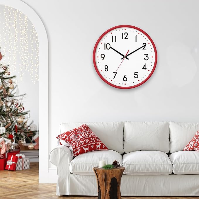 HZDHCLH Wall Clock Red, Silent Wall Clocks Battery Operated 10 Inch Modern Non - Image 6