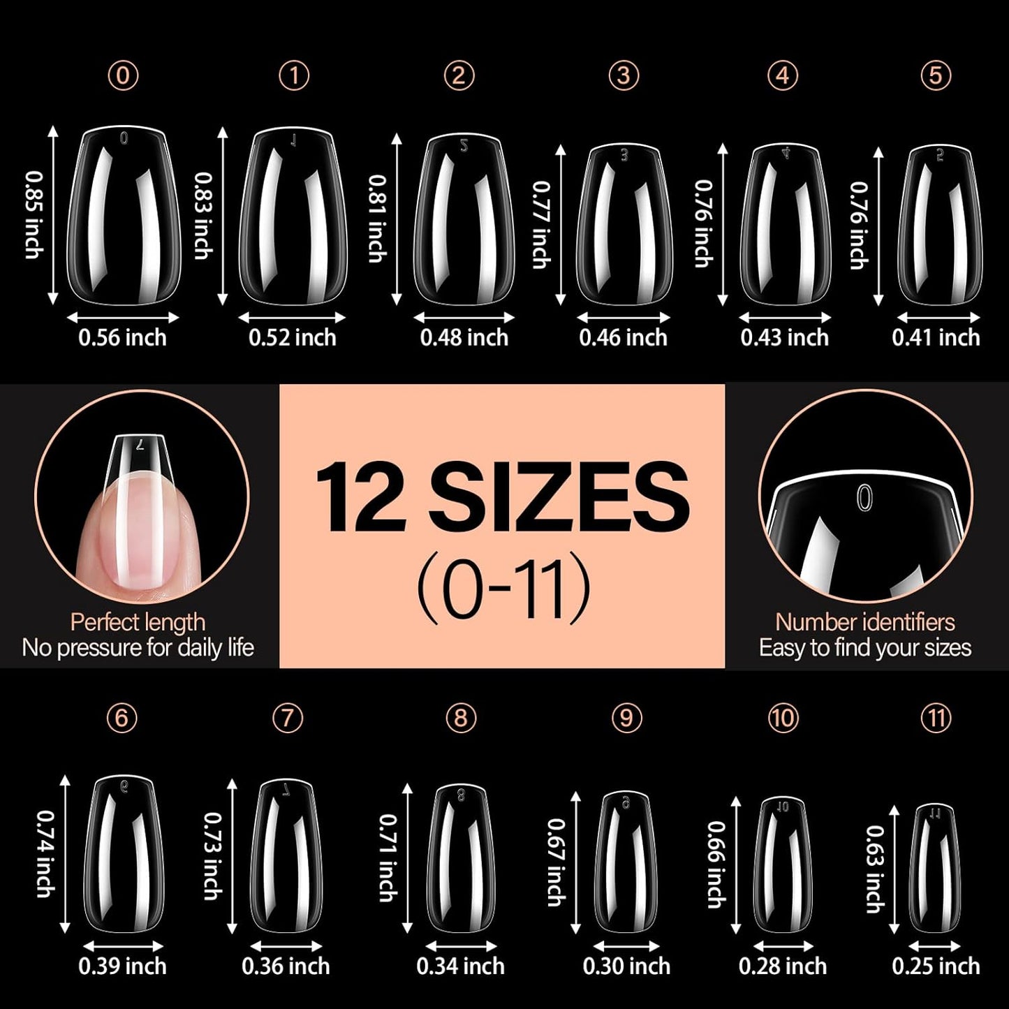 AILLSA Clear Coffin Nail Tips 504pcs Short Gel Nails Tips Soft Full Cover False Nail Tip Pre-shaped Press on Nails Tip for Extensions Gel DIY Salon Art 12 Sizes