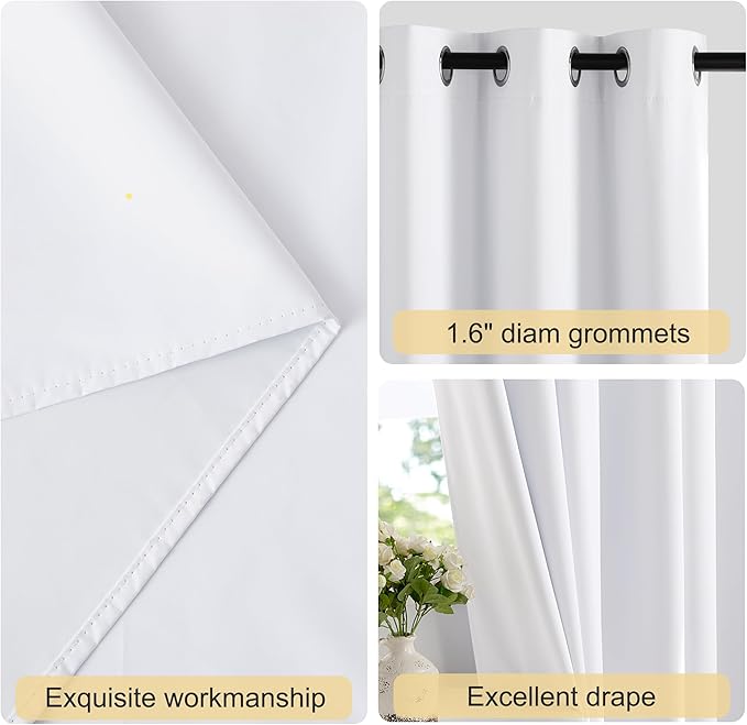 NICETOWN Pure White 100% Blackout Curtains 72 inches Long - Image 2