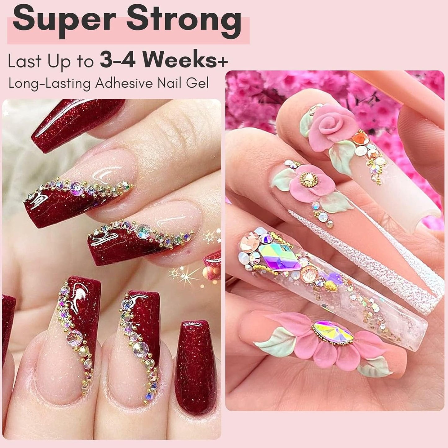 Makartt Nail Rhinestone Glue: Super Strong Gel Glue for Nail Art Decorations, Charms, 3D Bling, Gems, Jewel Diamonds 30ML Cured Need Beauty