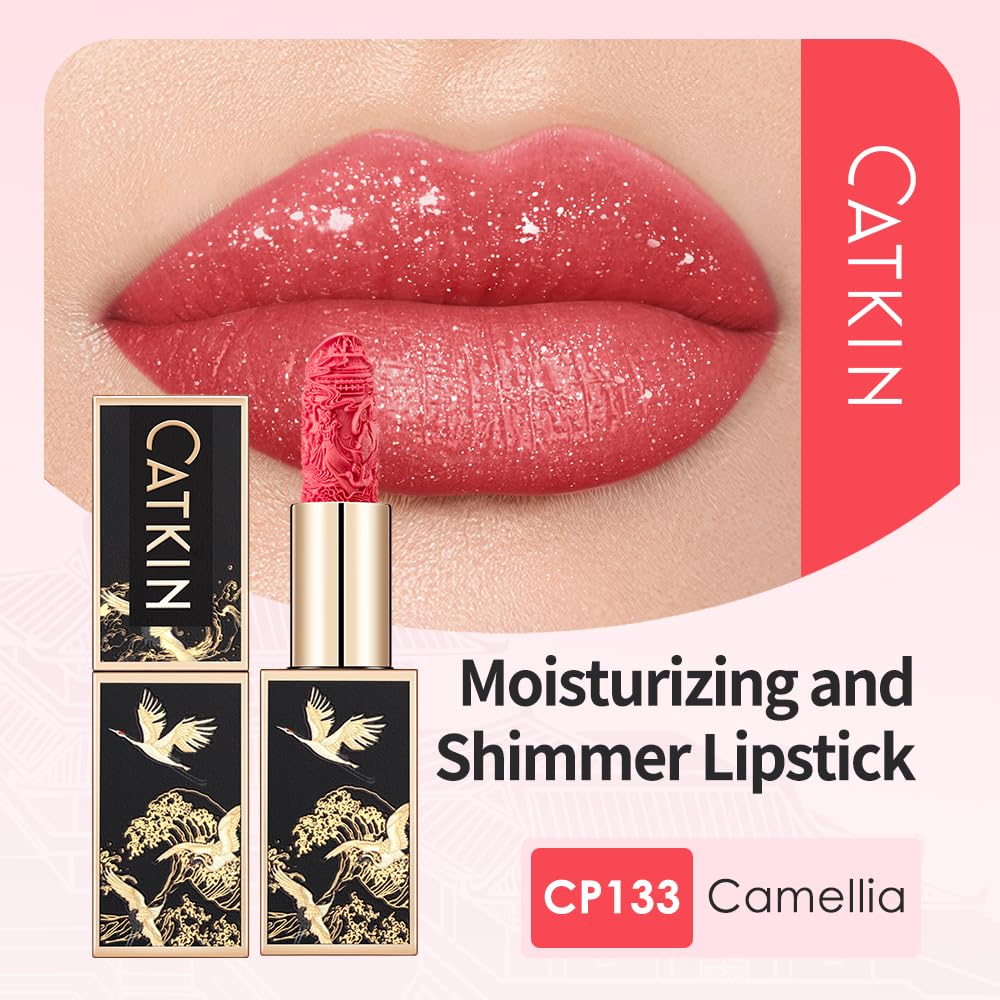 Catkin Moist Lipstick Hydrating High Impact Color Infused with Vitamin E and Avocado Oil Smooth Soft Texture Long Lasting Pink Glow Shimmer Finish 133