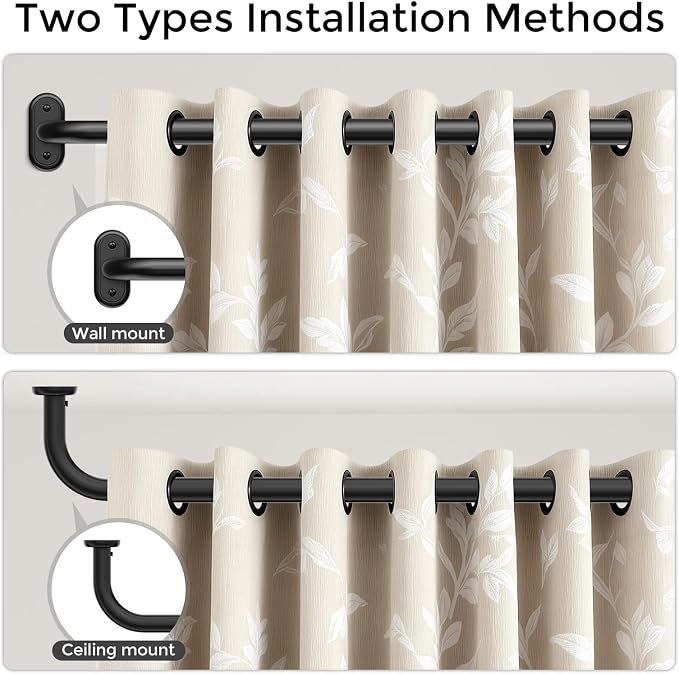 2 Pack Curtain Rods 36-88 Inch, 1 Inch Adjustable Heavy Duty Room Darkening - Image 4