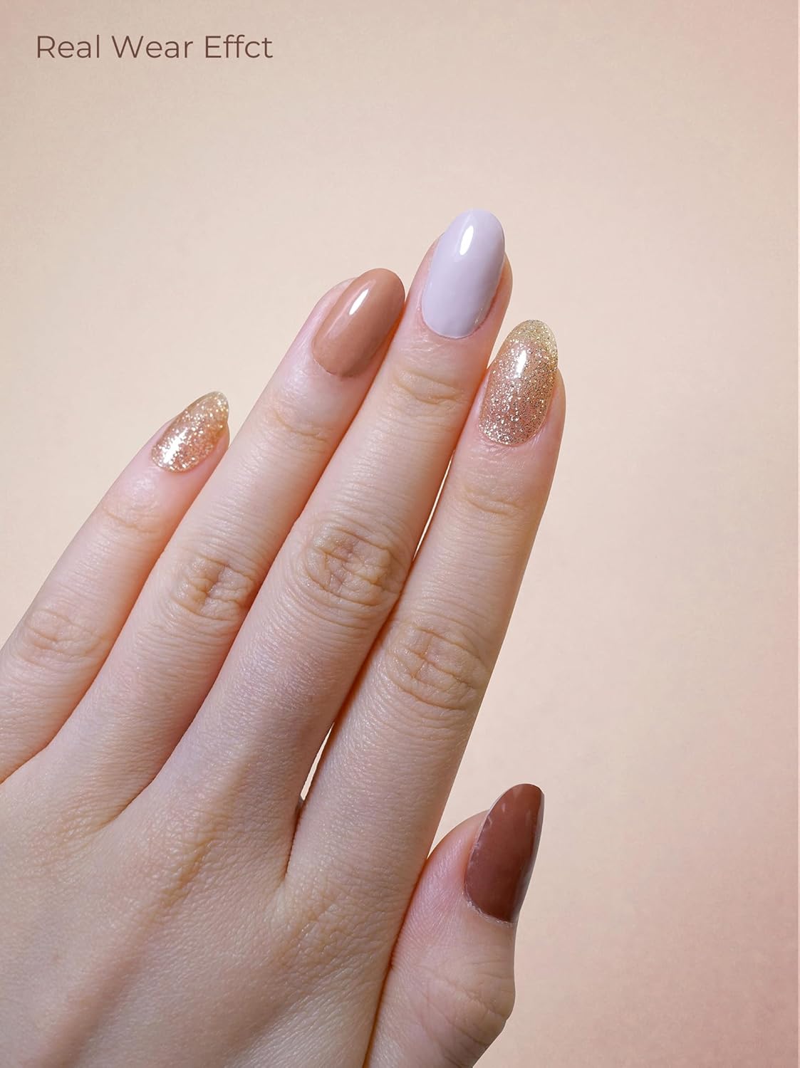 Pre Cured Gel Nail Strips - 44PCS Salon Quality Gel Nail Stickers - Long Lasting Polish Wraps for Women no UV Light Needed Easy Apply& Remove (Cinnamon Brown）