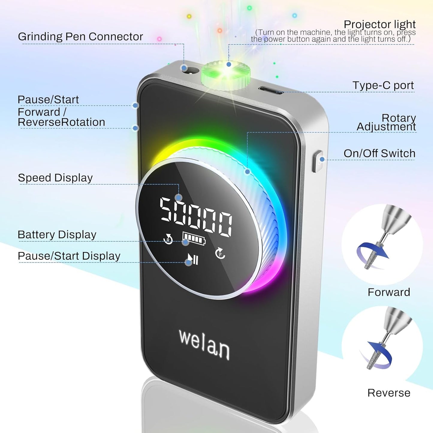 Electric Nail Drill Professional 50000RPM, 2025 Pro Fast Removal Electric Nail File for Acrylic Gel Nails, 6000mAh Rechargeable Nail Drill Machine, Efile Kit with 12pcs Bits for Manicure Salon Home